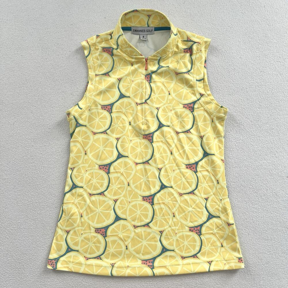 Swannies Golf Junior Girl Yellow Lemon Print Performance Sleeveless Polo S Y8-10